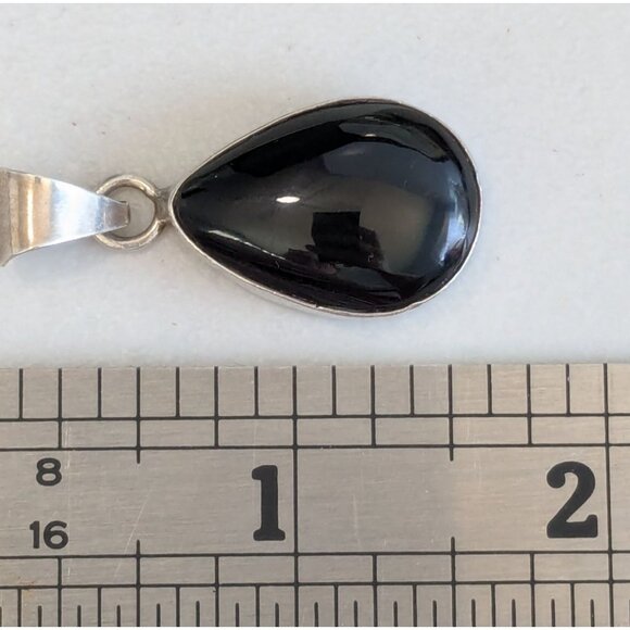 Sterling Silver Teardrop Black Onyx Pendant With Beveled Bail For Chain Jewelry - Picture 9 of 9